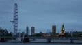 London Eye Big Ben Banks of Thames River Twilight Illuminated Night Skyline Lit HD Footage