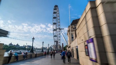 London Eye Hyperlapse During Summer Next to the River Thames Stock Footage 92527094