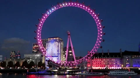 London Eye or Millenium Ferris Wheel at night. Stock Footage 293741272