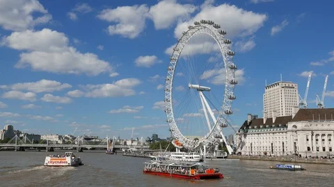 London Eye River Thames 스톡 동영상 124204752