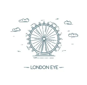 The London Eye. Vector flat line illustration Stock Illustration