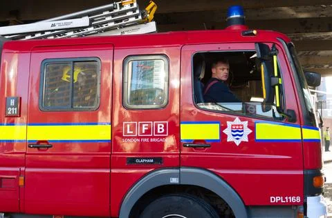 London Fire Brigade Fire Engine with Crew. Stock Photos