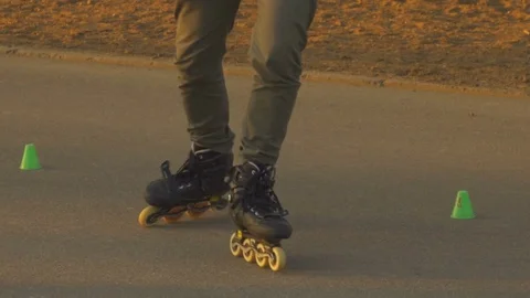 London Hyde Park, Man Inline Skate Stock Footage 74009445