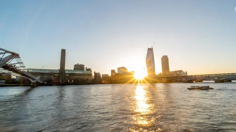 London Hyperlapse of the Thames River at Sunset Stock Footage 87213732