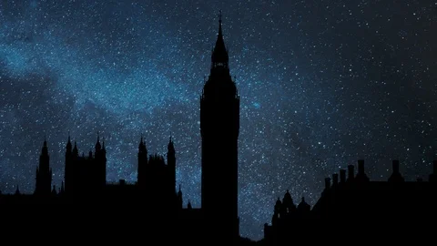 London: Iconic Clock Tower " Big Ben" by Night with Stars, England, UK Stock Footage 102086723