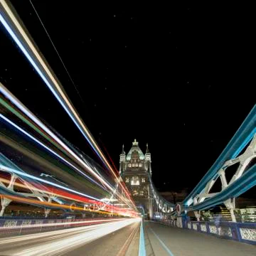 London, Light trail on Tower Bridge Stock Photos