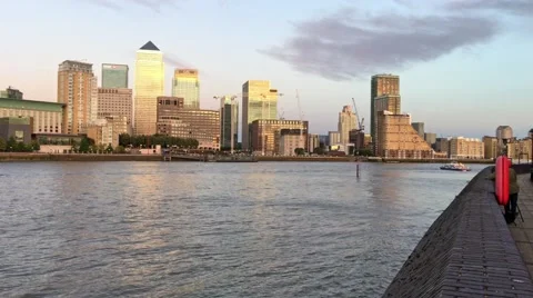 LONDON – Modern buildings sunset skyline of Canary Wharf. Canary Stock Footage
