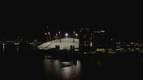 London O2 Arena Aerial at Night Stock Footage
