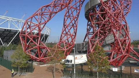 London Olympic ArcelorMittal Orbit and London Stadium aerial rise 4k v5 Stock Footage 106715504