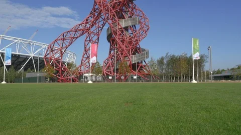 London Olympic ArcelorMittal Orbit structure aerial reveal and rise 4k Stock Footage 107308666