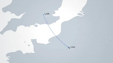 London to paris flight route map animation Stock Footage 339423244