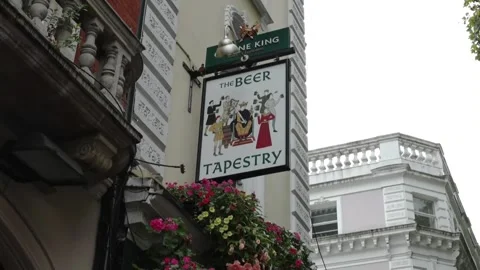 A London pub creates the 'Beer Tapestry' to celebrate the arrival of the Bayeux  Stock Footage 344993617