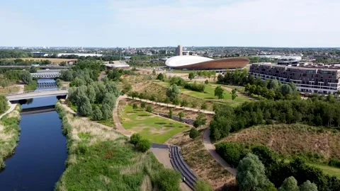 London Queen Elizabeth Olympic Park Stratford Aerial Drone 2020 Stock Footage