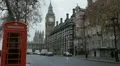 London Red Telephone Box near Parliament Building and Big Ben Clock Tower, UK HD Footage