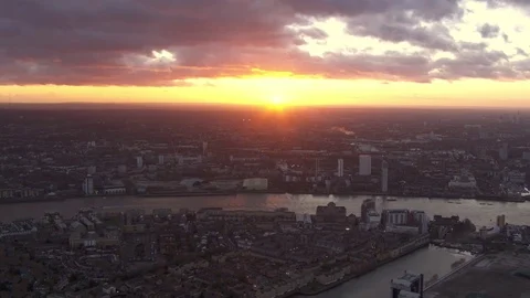 London river thames sunset ariel Stock Footage