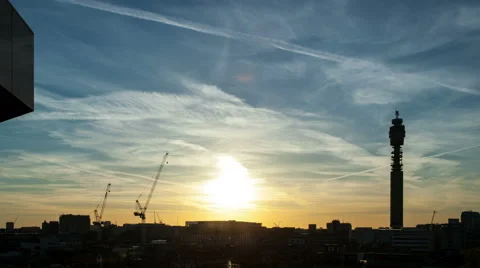 London rooftops at sunset time lapse with silhouetted BT Tower 스톡 동영상 63146639