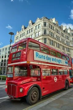 London, sep 28: red double decker bus speeds up on the streets of london, sep Stock Photos