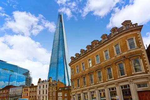 London shard view from old brick buildings Stock Photos