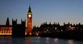 London Skyline with Parliament Houses Cars Traffic on Westminster Bridge Dusk 4k or 4k+ Resolution
