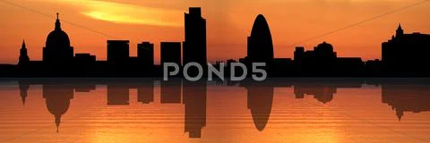 London skyline reflected at sunset illustration Stock Illustration