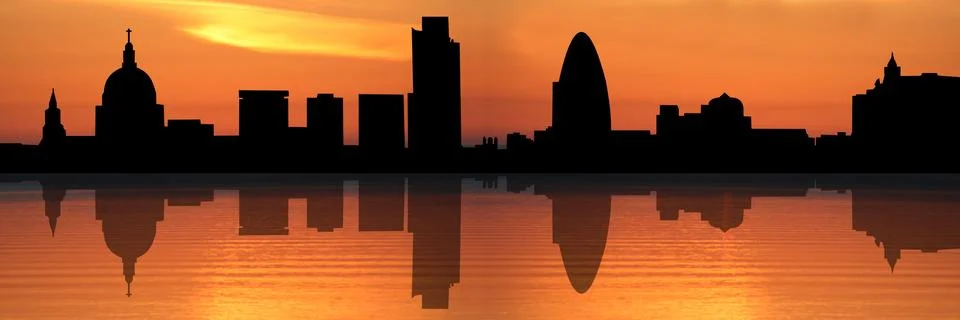 London skyline reflected at sunset illustration Stock Illustration