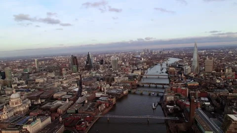 London Skyline River Thames St Pauls Cathedral Shard City Aerial View Sunset Stock Footage 334733763