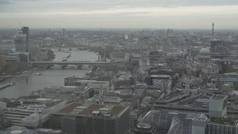 London Tamesis and St Paul Cathedral Sky Views Stock Footage
