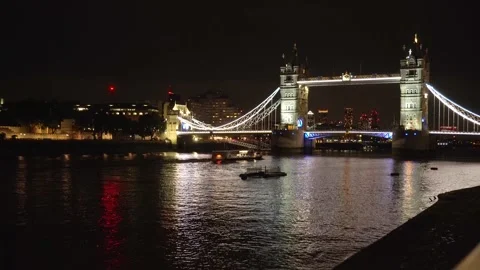 London Tower Bridge At Night Stock Footage 247357820