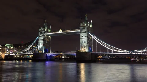 London, Tower Bridge, Night Timelapse 6K Stock Footage 312883174