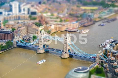 London Tower bridge seen from above. Tilt-shift effect applied. Stock Photos