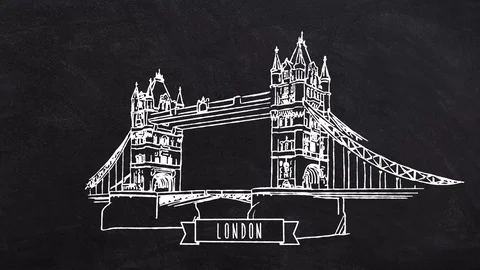 London Tower Bridge self drawing lines Stock Footage 75778716
