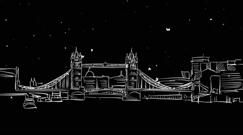 London Tower Bridge Skylline Timelapse Sketch Animation Stock Footage