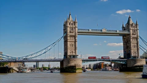 London Tower Bridge, UK, hyperlapse timelapse panoramic footage, Great Britain Video stock 206320134
