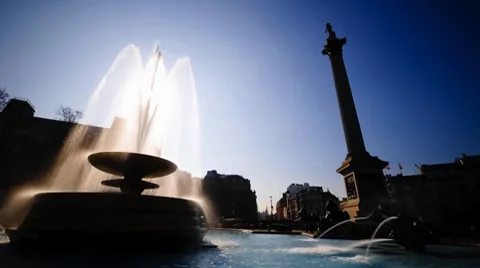 London, Trafalgar Square, Nelson's Column and Fountains, Time-lapse Stock Footage