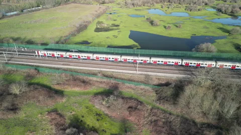 London Tube Train On a Overground Section From The Air Stock Footage 263346331