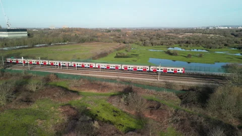 London Tube Train On a Overground Section From The Air Stock Footage 263545677