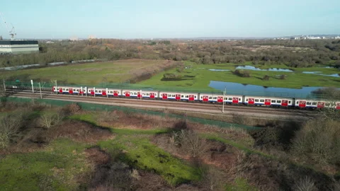 London Tube Train On a Overground Section From The Air Stock Footage 263545991