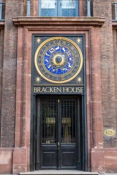 LONDON, UK - APRIL 1, 2019: Bracken House Clock, Astronomical Year Clock in C Stock Photos