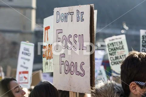 LONDON, UK - February 15, 2019: Protestors at a Youth strike for climate marc Stock Photos