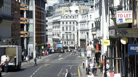 London, UK high angle view of street road in Ludgate Hill Stock Footage 96716734