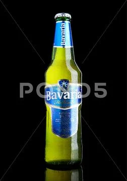 London, Uk - November 05 , 2016.cold Bottle Of Bavaria Premium Beer, On Blac