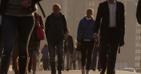 LONDON, UK - OCT 2015: Crowd of people walking across Westminster Bridge. Stock Footage 56081762