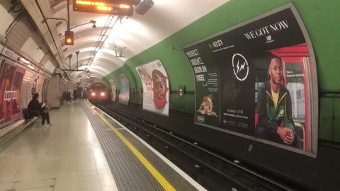 London Underground Train Arriving Stock Footage 163961602