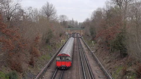 London Underground Train Moving Up The Tracks Stock Footage 149011623