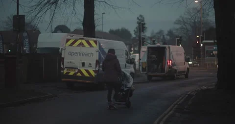 London, United Kingdom, UK - 01 15 2021:  Openreach vans parked roadside. Stock Footage