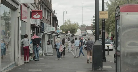 London / United Kingdom (UK) - 07 16 2020:  People walking on high street. Stock Footage