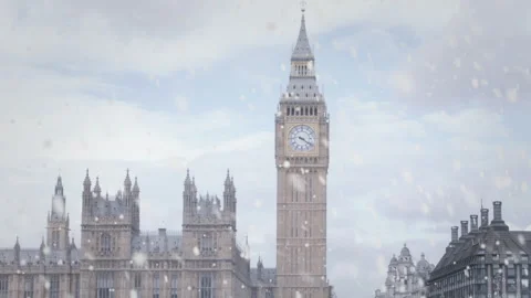 London Winter Snowfall - Big Ben and the Palace of Westminster in Wintertime Stock Footage 292881491