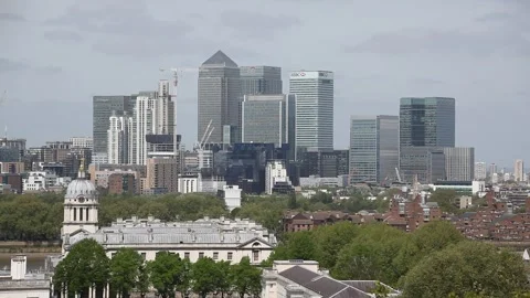London's famous skyscrapers from the The Royal Observatory 2 Stock Footage 166364839