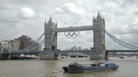 London's Tower Bridge with the Olympic Rings Stock Footage