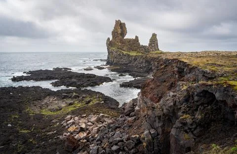 Londrangar Basalt Cliffs (Hellnar) in Iceland Stock Photos